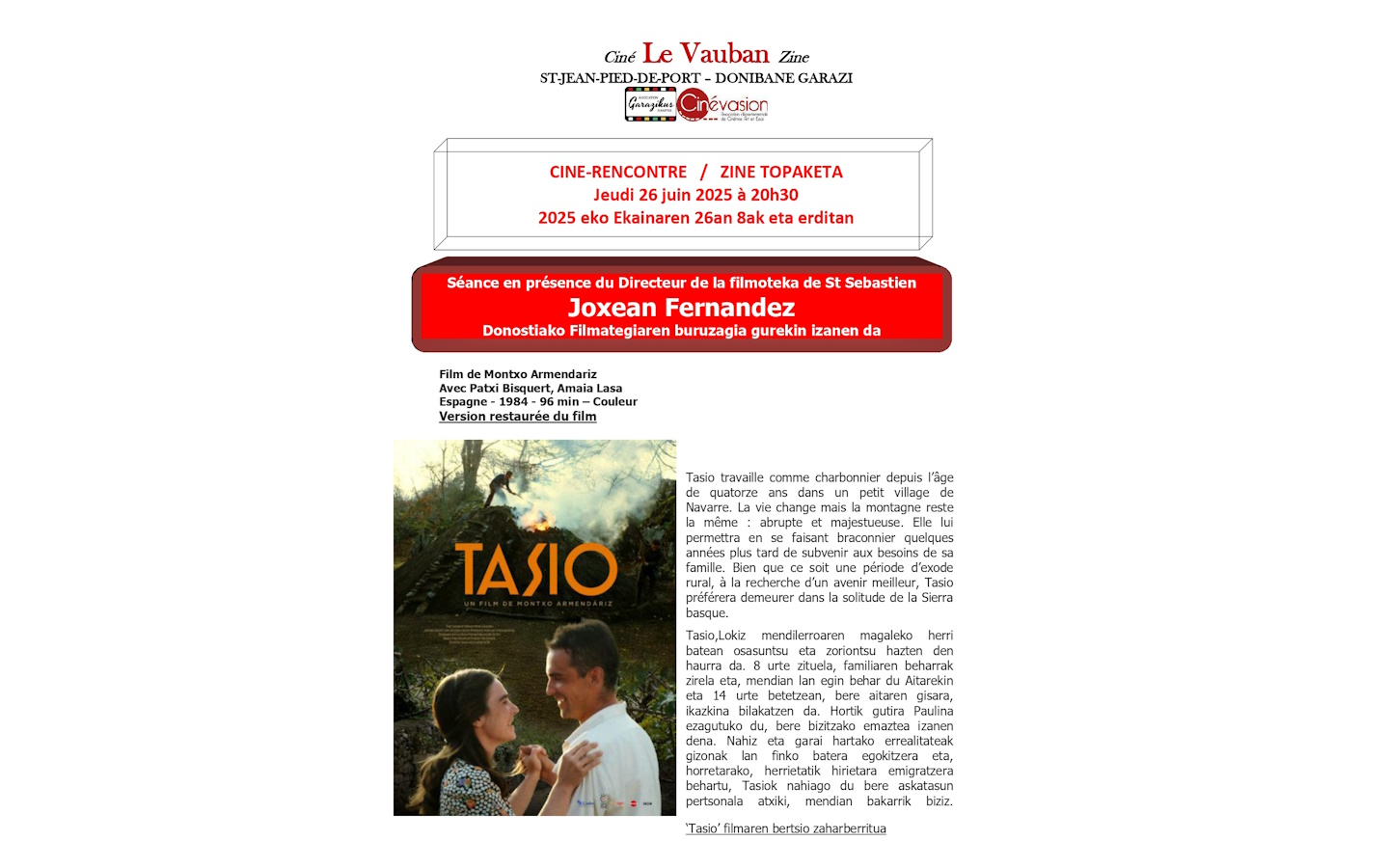Ciné-rencontre autour du film : Tasio